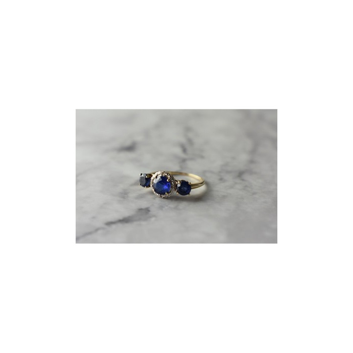 10K YELLOW GOLD LONDON BLUE TOPAZ & DIAMONDS RING SIZE 6.5