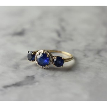 10K Yellow Gold London Blue Topaz & Diamonds Ring Size 6.5