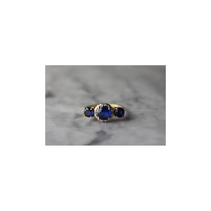 10K YELLOW GOLD LONDON BLUE TOPAZ & DIAMONDS RING SIZE 6.5