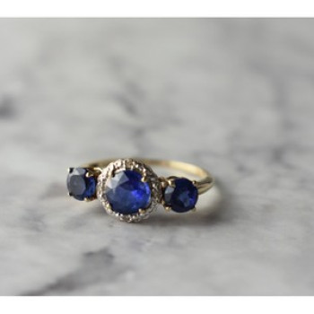 10K Yellow Gold London Blue Topaz & Diamonds Ring Size 6.5