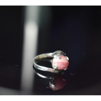 925 Sterling Silver Pink Agate Ring Size 6.5