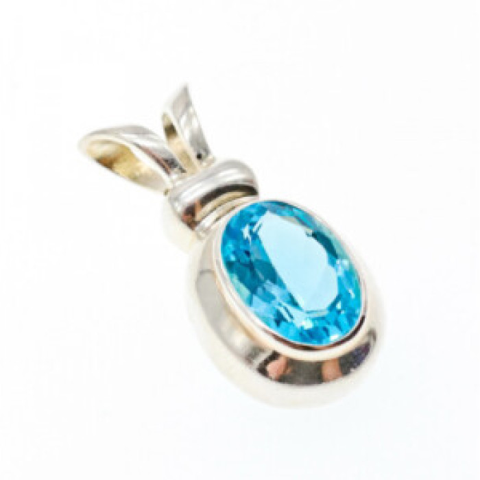 925 Sterling Silver Blue Topaz Pendant