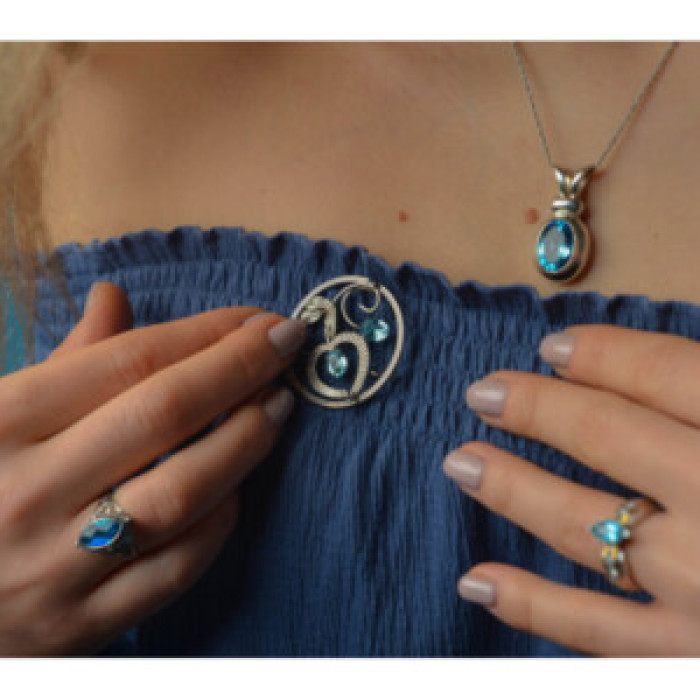 925 Sterling Silver Blue Topaz Pendant
