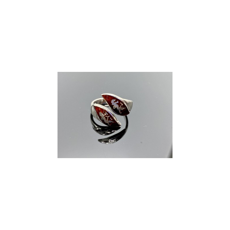 925 Sterling Siamese Silver Enamel Ring Size 5.5 (adjustable)