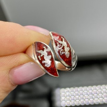 925 Sterling Siamese Silver Enamel Ring Size 5.5 (Adjustable)