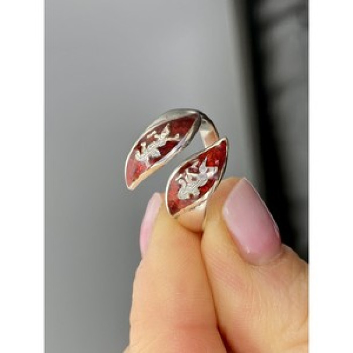 925 Sterling Siamese Silver Enamel Ring Size 5.5 (Adjustable)