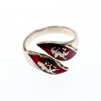 925 Sterling Siamese Silver Enamel Ring Size 5.5 (Adjustable)