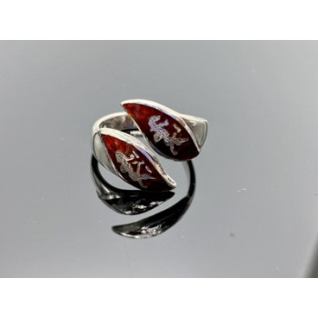 925 Sterling Siamese Silver Enamel Ring Size 5.5 (adjustable)
