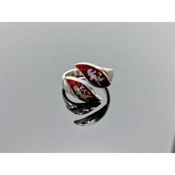 925 Sterling Siamese Silver Enamel Ring Size 5.5 (adjustable)