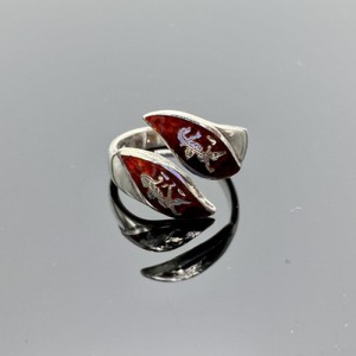 925 Sterling Siamese Silver Enamel Ring Size 5.5 (Adjustable)