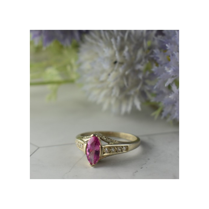925 Sterling Silver Pink Spinel & CZ Ring Size 11