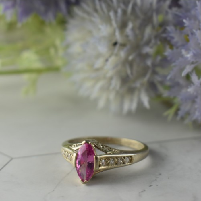 925 Sterling Silver Pink Spinel & CZ Ring Size 11