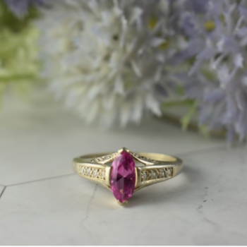 925 Sterling Silver Pink Spinel & CZ Ring Size 11