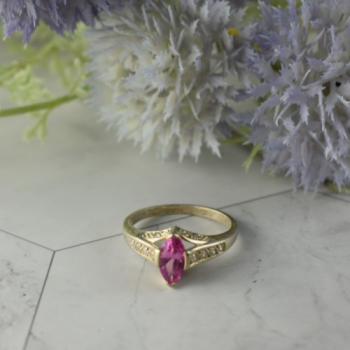 925 Sterling Silver Pink Spinel & CZ Ring Size 11