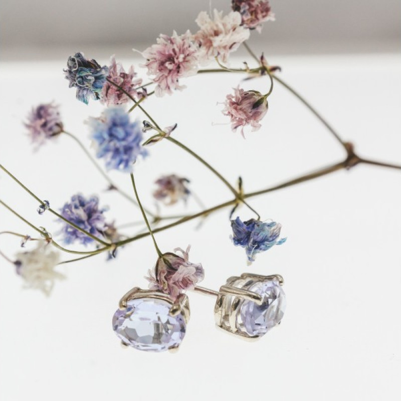 925 Sterling Silver Iolite Stud Earrings