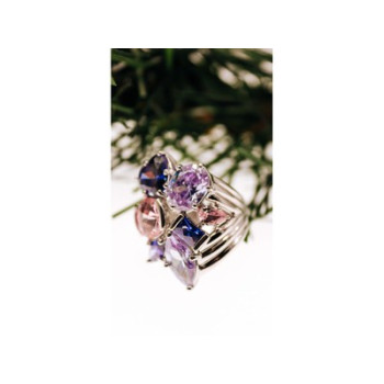 925 Sterling Silver Multicolor CZ Ring Size 6