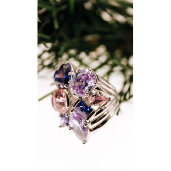 925 Sterling Silver Multicolor CZ Ring Size 6