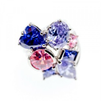925 Sterling Silver Multicolor CZ Ring Size 6