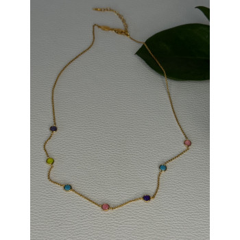 925 Sterling Silver Gold Plated Gemstones Necklace Length 15/16.5 inch