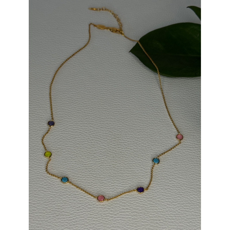 925 Sterling Silver Gold Plated Gemstones Necklace Length 15/16.5 inch