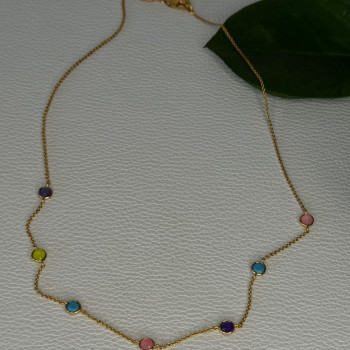 925 Sterling Silver Gold Plated Gemstones Necklace Length 15/16.5 Inch