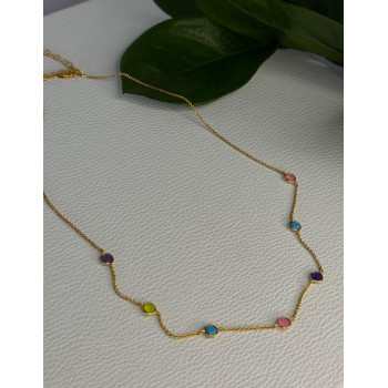 925 Sterling Silver Gold Plated Gemstones Necklace Length 15/16.5 inch
