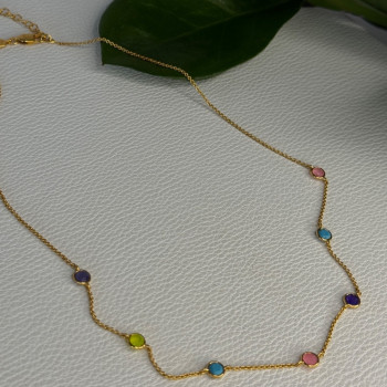 925 Sterling Silver Gold Plated Gemstones Necklace Length 15/16.5 Inch