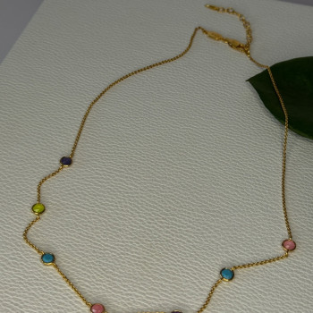 925 Sterling Silver Gold Plated Gemstones Necklace Length 15/16.5 Inch