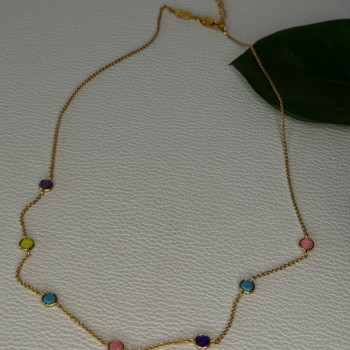 925 Sterling Silver Gold Plated Gemstones Necklace Length 15/16.5 Inch