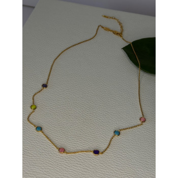 925 Sterling Silver Gold Plated Gemstones Necklace Length 15/16.5 inch