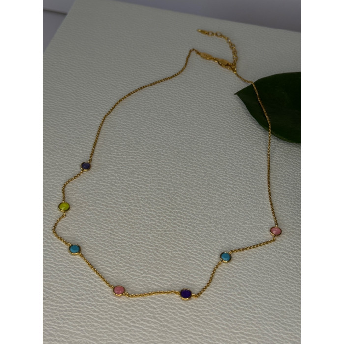 925 Sterling Silver Gold Plated Gemstones Necklace Length 15/16.5 inch