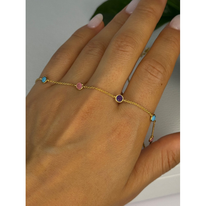 925 Sterling Silver Gold Plated Gemstones Necklace Length 15/16.5 inch