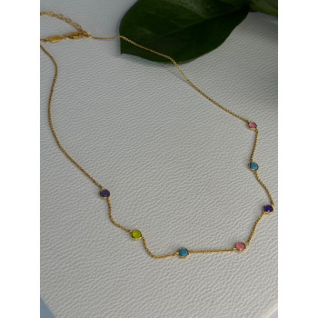 925 Sterling Silver Gold Plated Gemstones Necklace Length 15/16.5 inch
