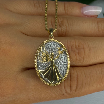 925 Sterling Silver Gold Plated Angel Cz Necklace Length 19.5 Inch