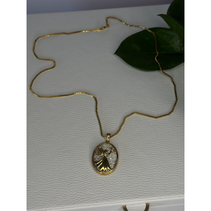 925 Sterling Silver Gold Plated Angel Cz Necklace Length 19.5 inch