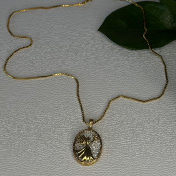 925 Sterling Silver Gold Plated Angel Cz Necklace Length 19.5 Inch