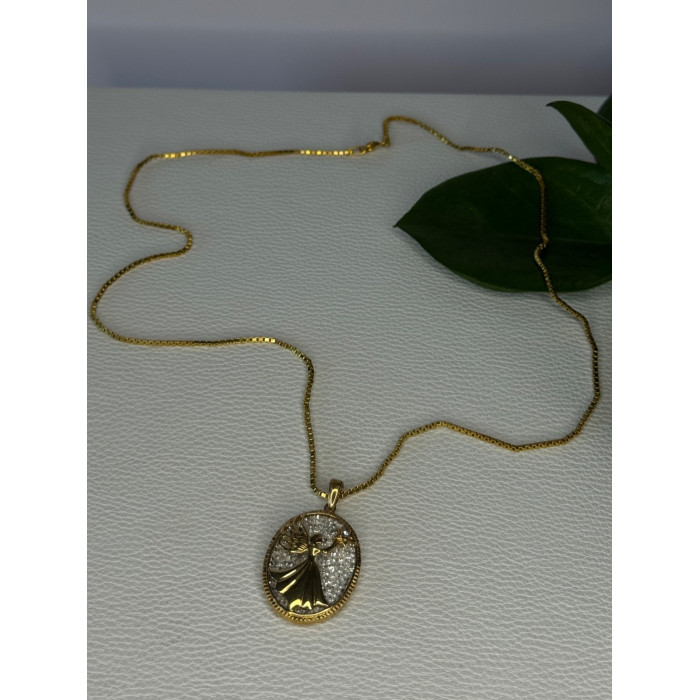 925 Sterling Silver Gold Plated Angel Cz Necklace Length 19.5 inch