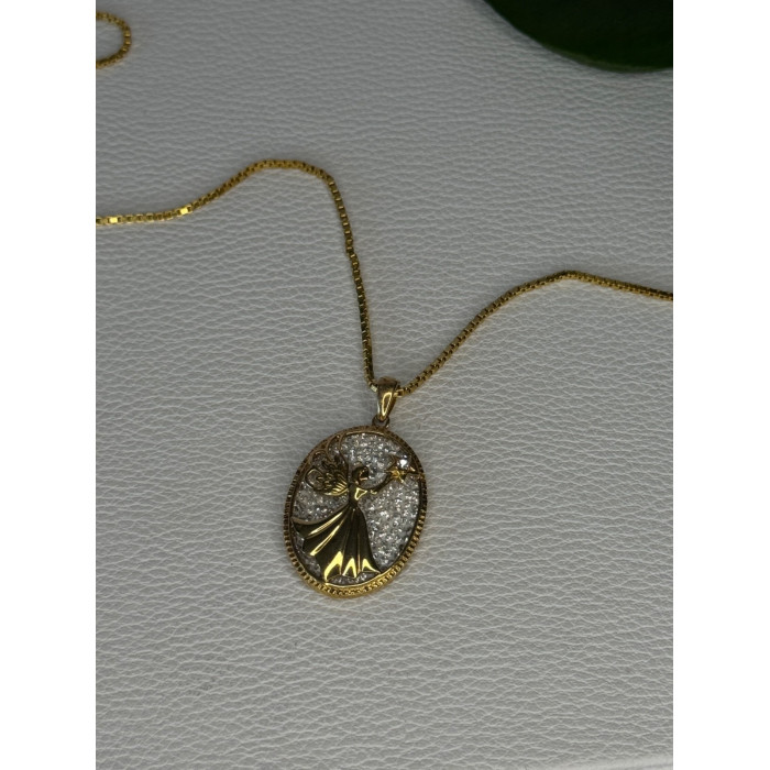925 Sterling Silver Gold Plated Angel Cz Necklace Length 19.5 inch