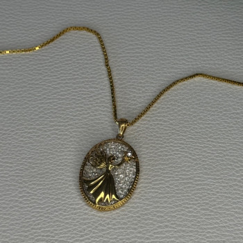 925 Sterling Silver Gold Plated Angel Cz Necklace Length 19.5 Inch