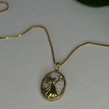925 Sterling Silver Gold Plated Angel Cz Necklace Length 19.5 Inch