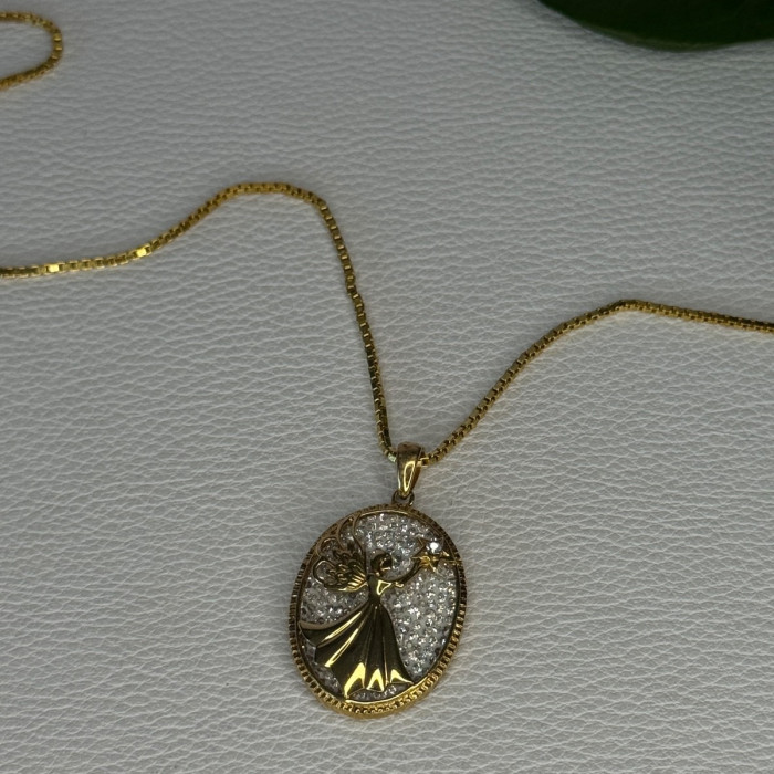 925 Sterling Silver Gold Plated Angel Cz Necklace Length 19.5 Inch