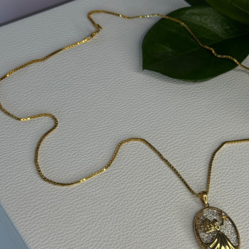 925 Sterling Silver Gold Plated Angel Cz Necklace Length 19.5 Inch