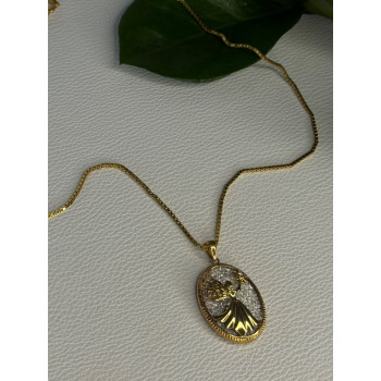 925 Sterling Silver Gold Plated Angel Cz Necklace Length 19.5 inch