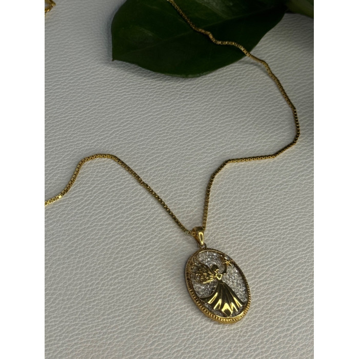 925 Sterling Silver Gold Plated Angel Cz Necklace Length 19.5 inch