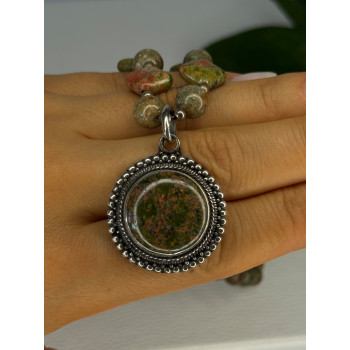 Vintage 925 Sterling Silver Unakite Necklace Length 17 inch