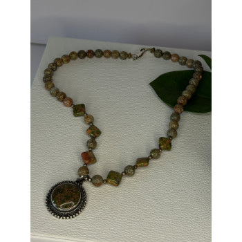 Vintage 925 Sterling Silver Unakite Necklace Length 17 inch
