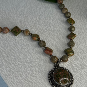 Vintage 925 Sterling Silver Unakite Necklace Length 17 Inch