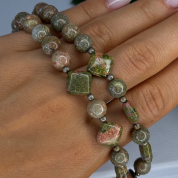 Vintage 925 Sterling Silver Unakite Necklace Length 17 Inch