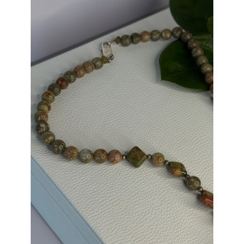 Vintage 925 Sterling Silver Unakite Necklace Length 17 inch