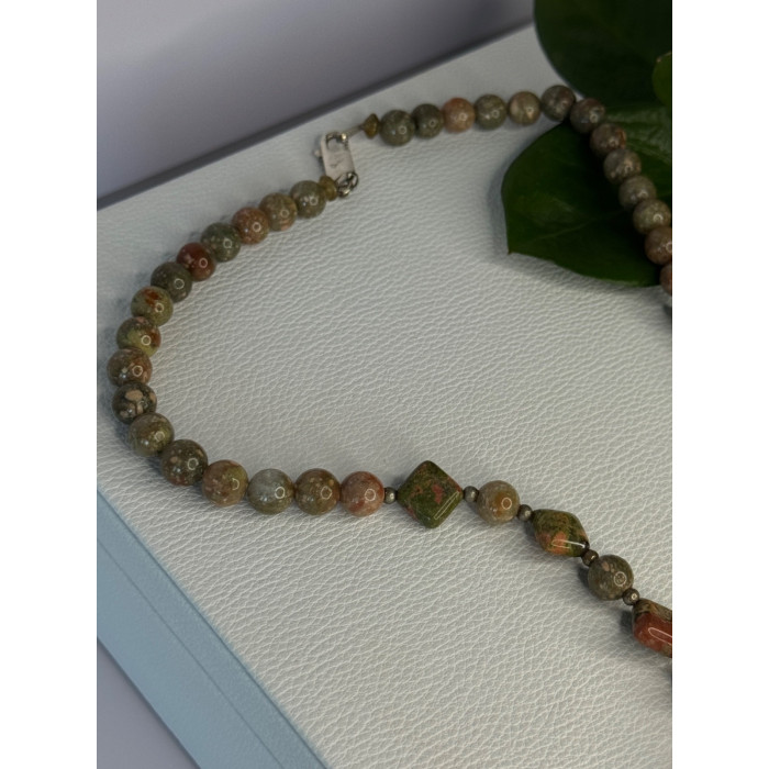 Vintage 925 Sterling Silver Unakite Necklace Length 17 inch